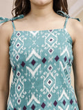 turquoise ikat kurti square neckline closeup