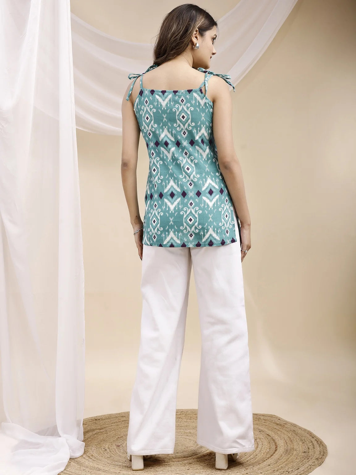 turquoise ikat strappy kurti back