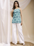turquoise ikat strappy short kurti front