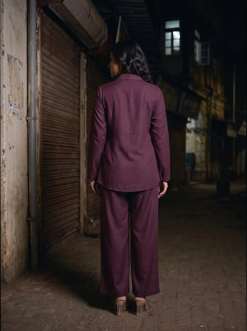 wine solid viscose co ord set back