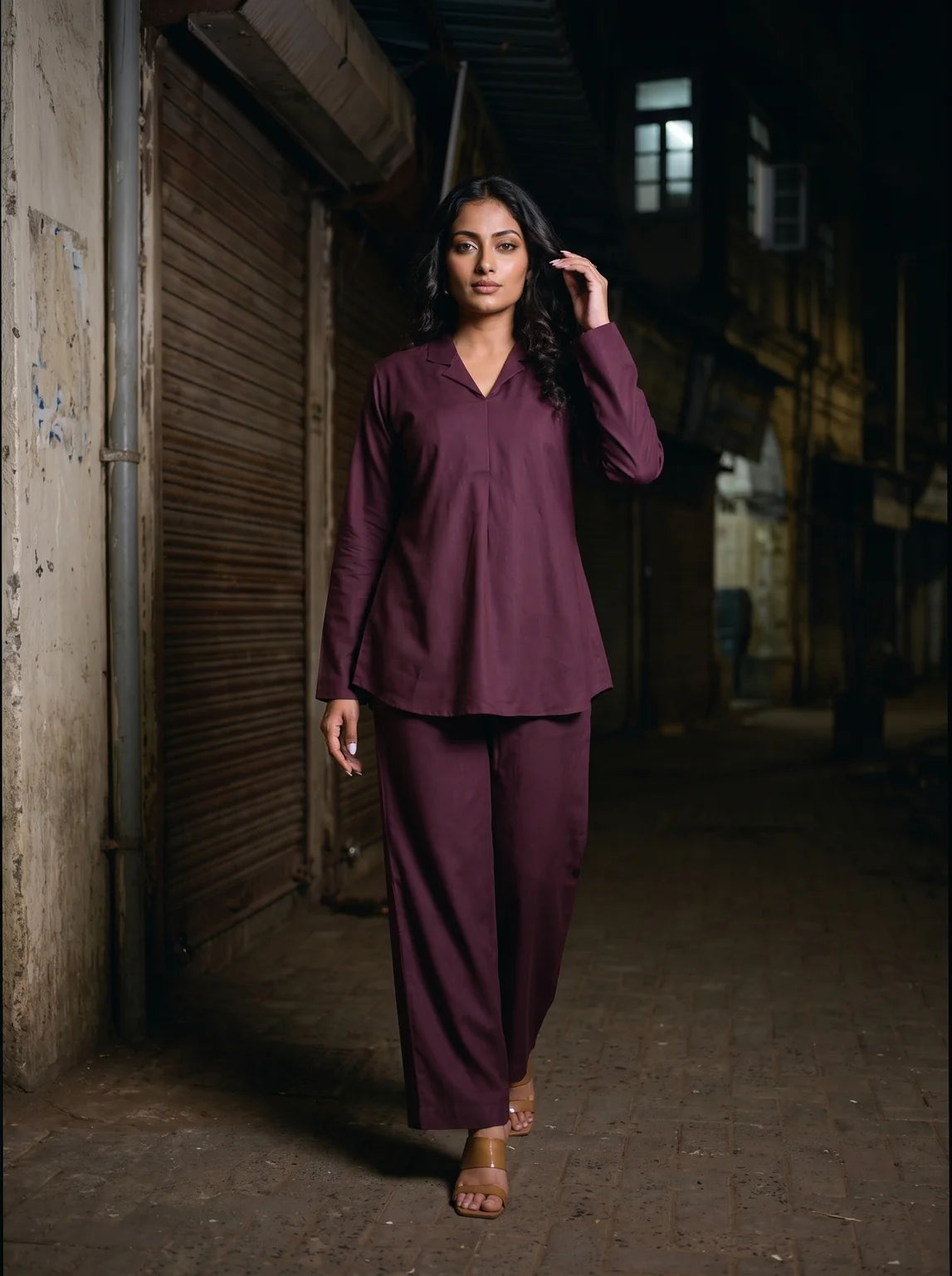 wine solid viscose co ord set front full