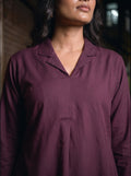 wine solid viscose co ord top revere collar detail